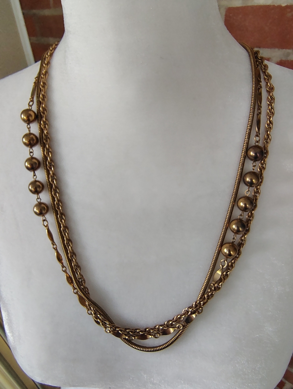 Gold-Tone Multi-Strand Beaded Vintage Necklace - Women Jewelry